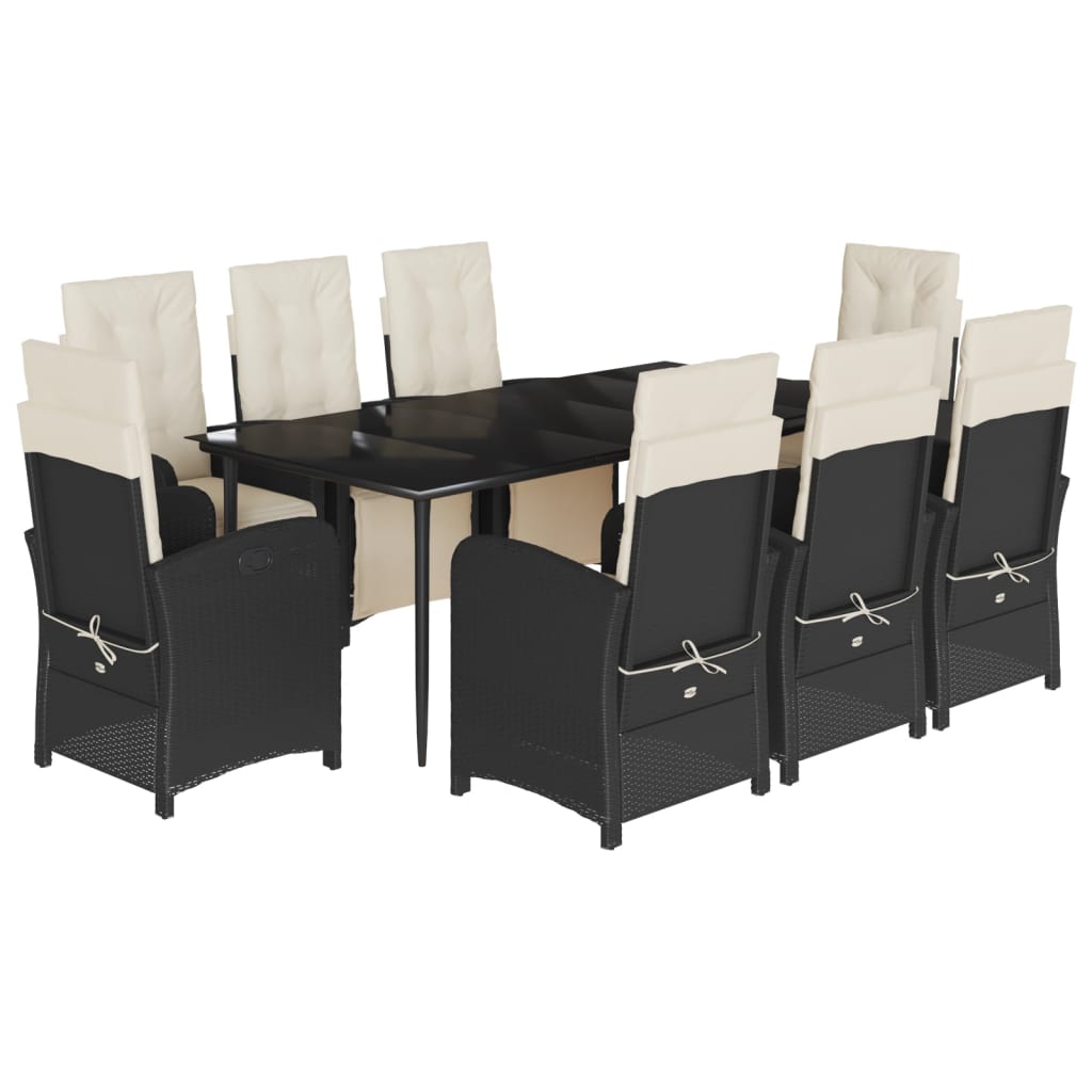 9-tlg. Garten-Essgruppe mit Kissen Schwarz Poly Rattan